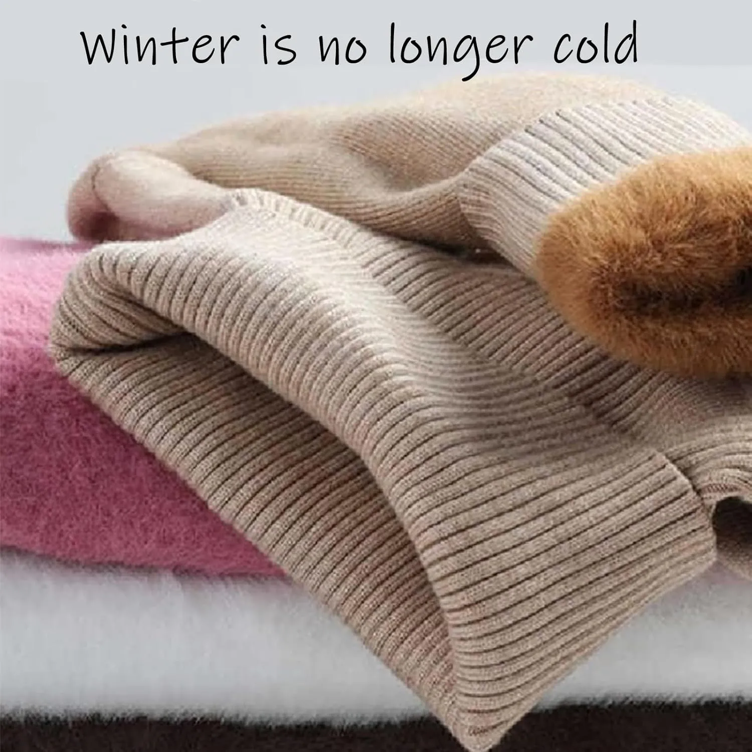 2024 New Winter Fleece Thick Knitted Bottoming Shirt, Sweater Soft Thermal Fleece Turtleneck Womens