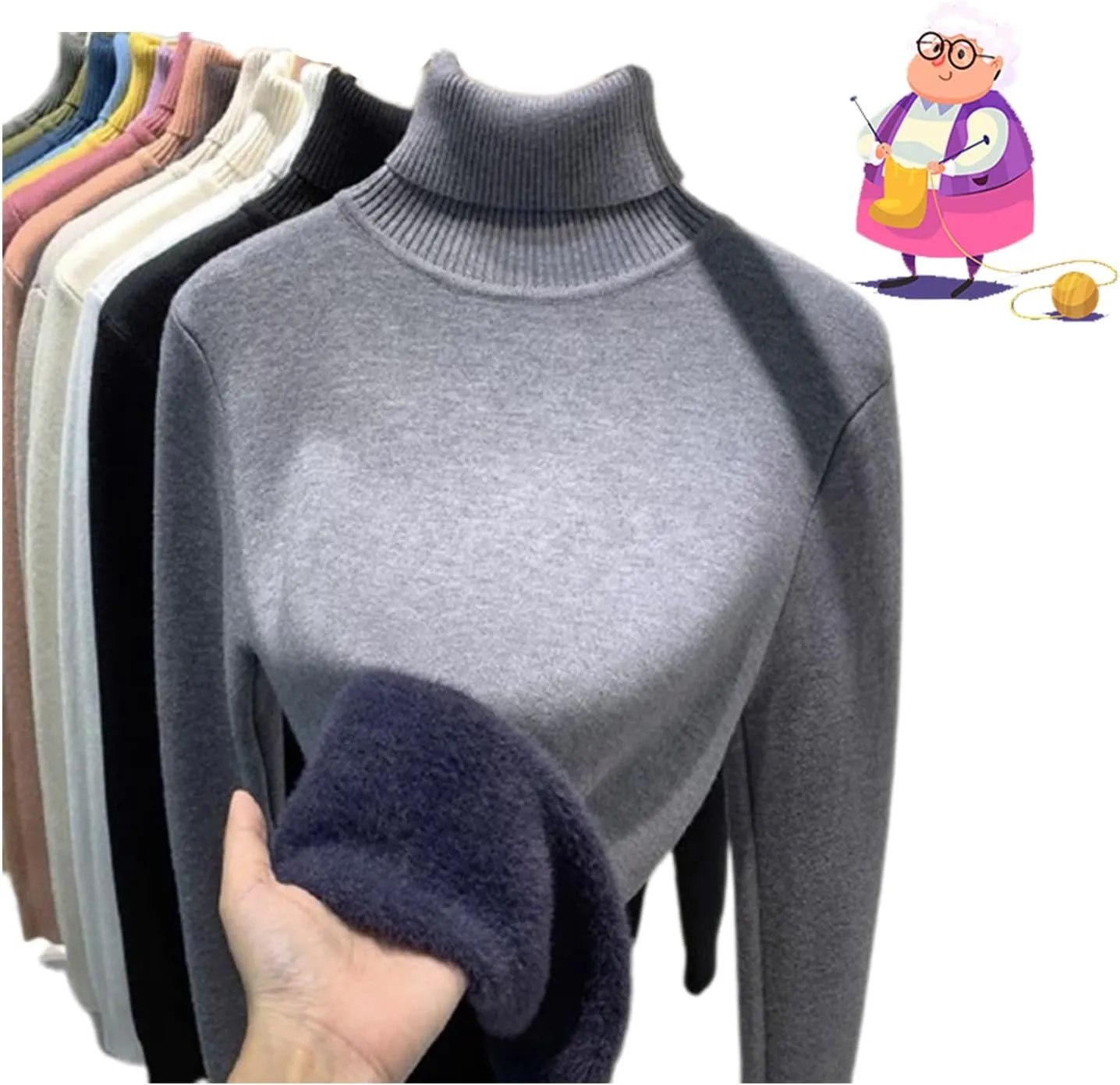 2024 New Winter Fleece Thick Knitted Bottoming Shirt, Sweater Soft Thermal Fleece Turtleneck Womens