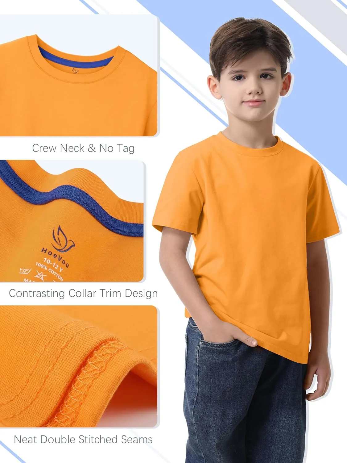 4 Pack Boys Shirts Short Sleeve Cotton Shirts for Boys Summer Tshirts Kids Basic T-Shirts Unisex Tees Top Clothes