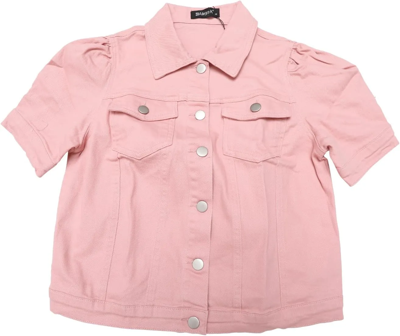 Allegra K Casual Jean Jacket for Women's Short Puff Sleeves Button-Down Denim Jacket