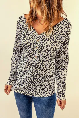 *App Exclusive* Leopard Print V-Neck Long Sleeve Top