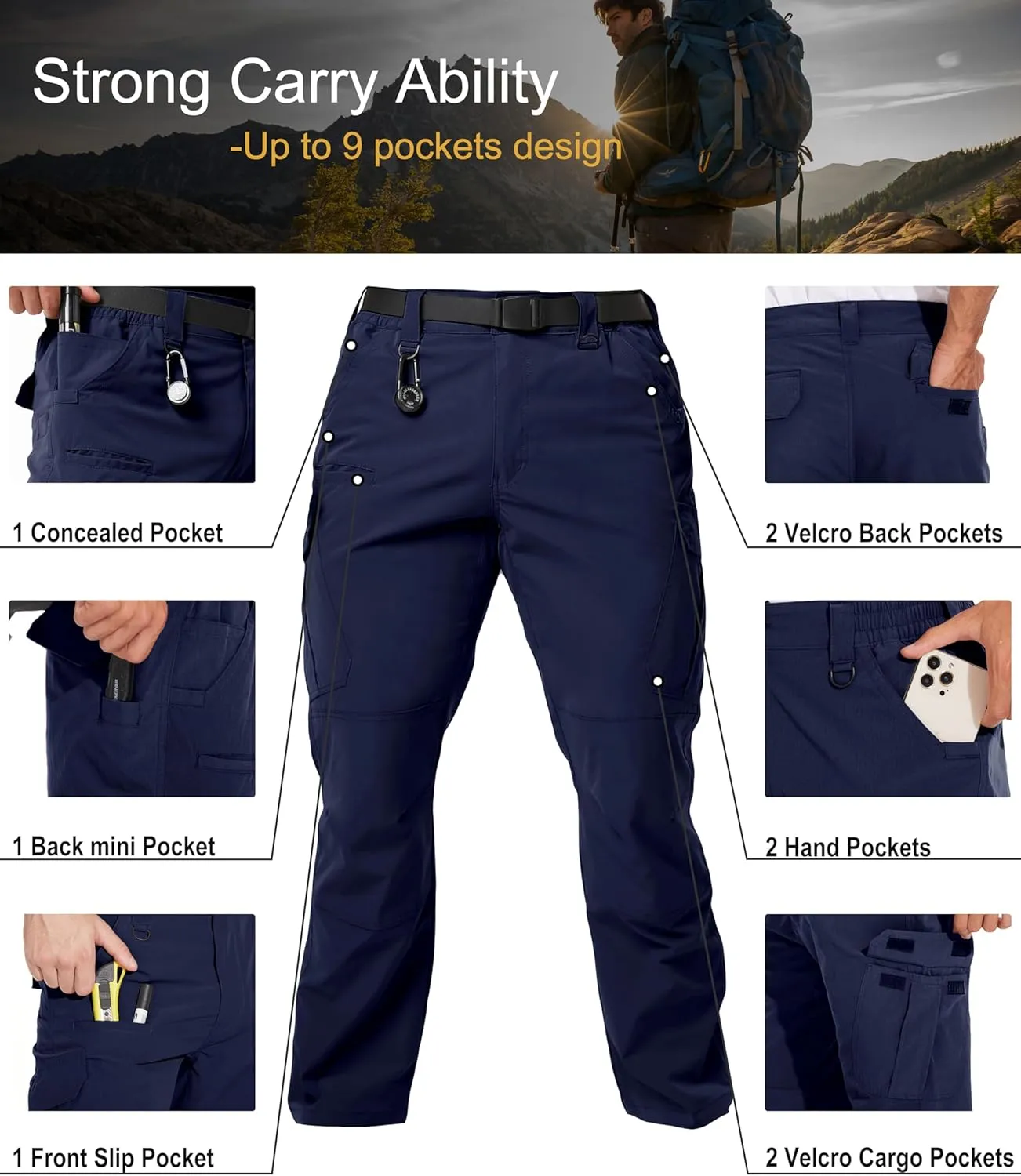 Arunlluta Mens Tactical Pants, Ripstop Water Resistant Cargo Work Pants for Men, Stretch Hiking Pants Lightweight