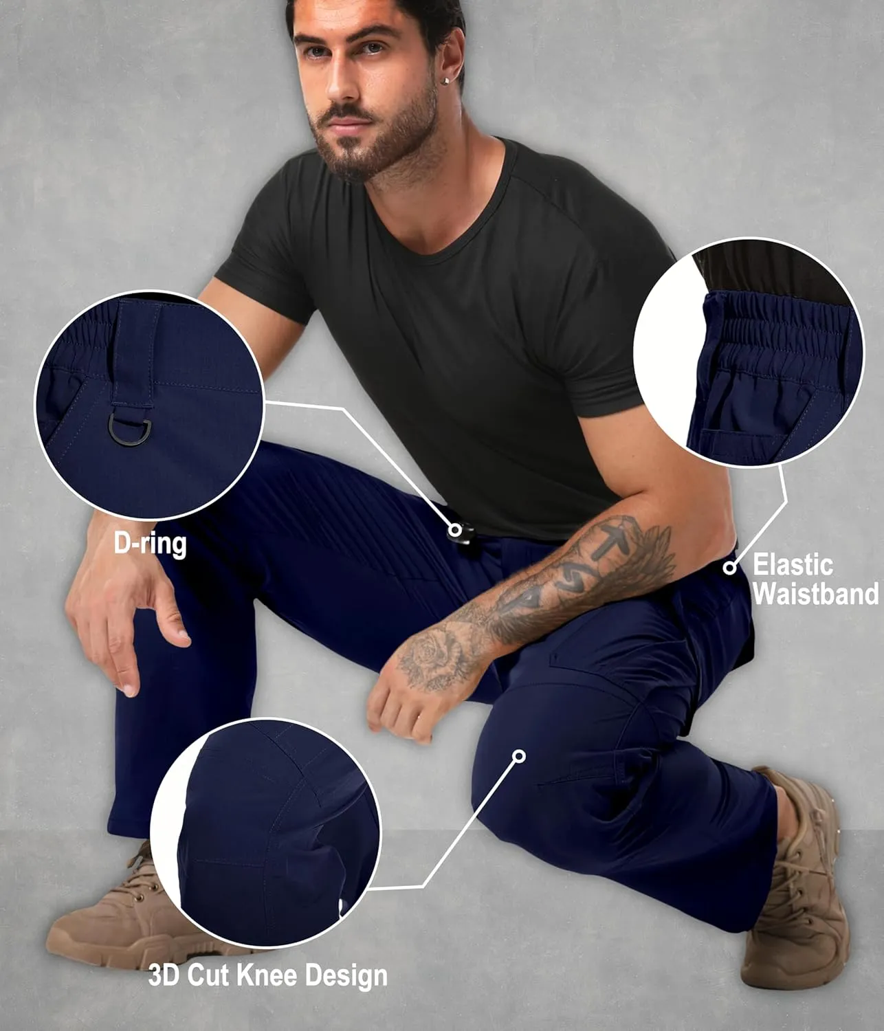 Arunlluta Mens Tactical Pants, Ripstop Water Resistant Cargo Work Pants for Men, Stretch Hiking Pants Lightweight