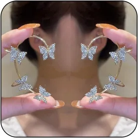 Butterfly Ear Cuffs Earrings Rhinestone Butterfly Ear Wrap No Piercing Ear Cuff Clip On Earrings for Women