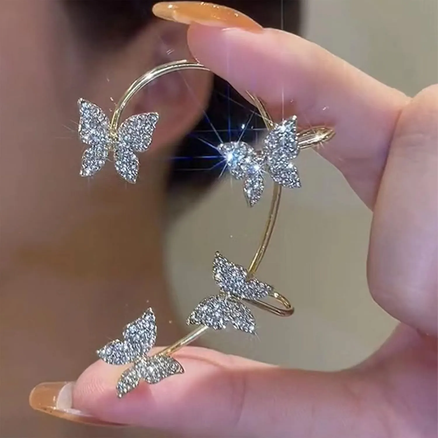 Butterfly Ear Cuffs Earrings Rhinestone Butterfly Ear Wrap No Piercing Ear Cuff Clip On Earrings for Women