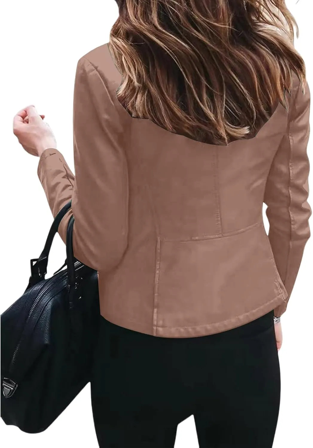 Canbebig Womens Faux Leather Jackets Zip Up Suit Jackets Slim Fit Coats Casual Lightweight Outwear Moto Biker Jackets