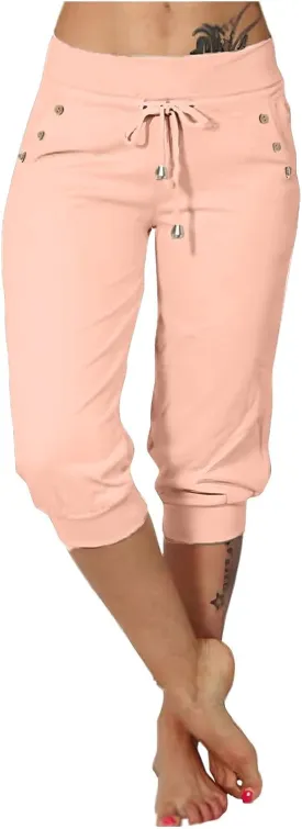 Capri Pants for Women High Waisted Drawstring Trousers Stretch Lightweight Hiking Pant Capri Joggers with Pockets