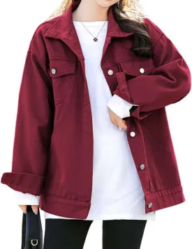 chouyatou Womens Casual Fall Button Down Denim Jacket Loose Military Utility Shacket Trucker Jean Jacket