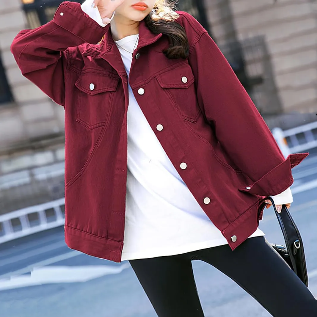 chouyatou Womens Casual Fall Button Down Denim Jacket Loose Military Utility Shacket Trucker Jean Jacket
