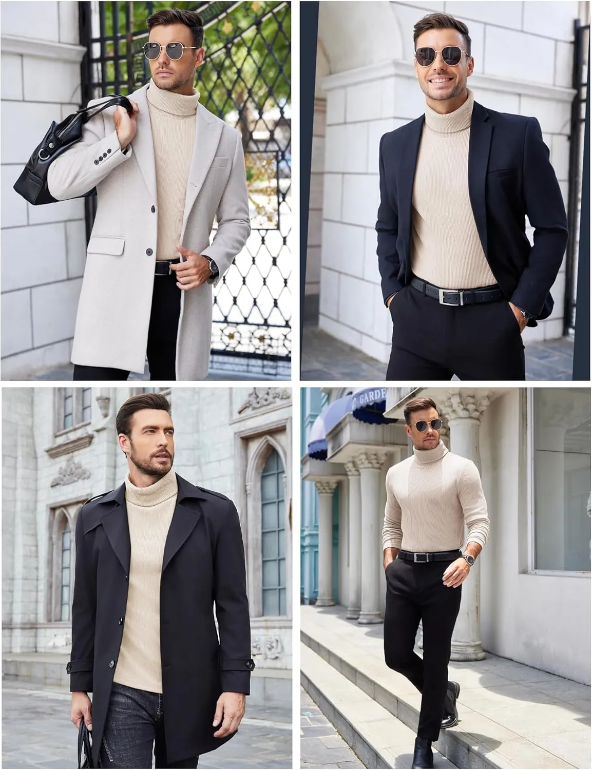 COOFANDY Mens Knitted Turtleneck Long Sleeve Turtle Neck Ribbed Pullover Sweater Thermal Casual High Neck