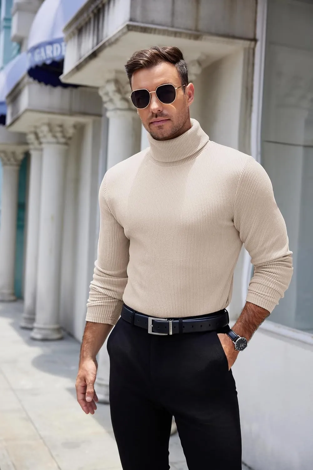 COOFANDY Mens Knitted Turtleneck Long Sleeve Turtle Neck Ribbed Pullover Sweater Thermal Casual High Neck