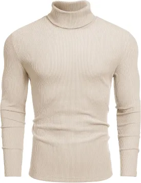 COOFANDY Mens Knitted Turtleneck Long Sleeve Turtle Neck Ribbed Pullover Sweater Thermal Casual High Neck