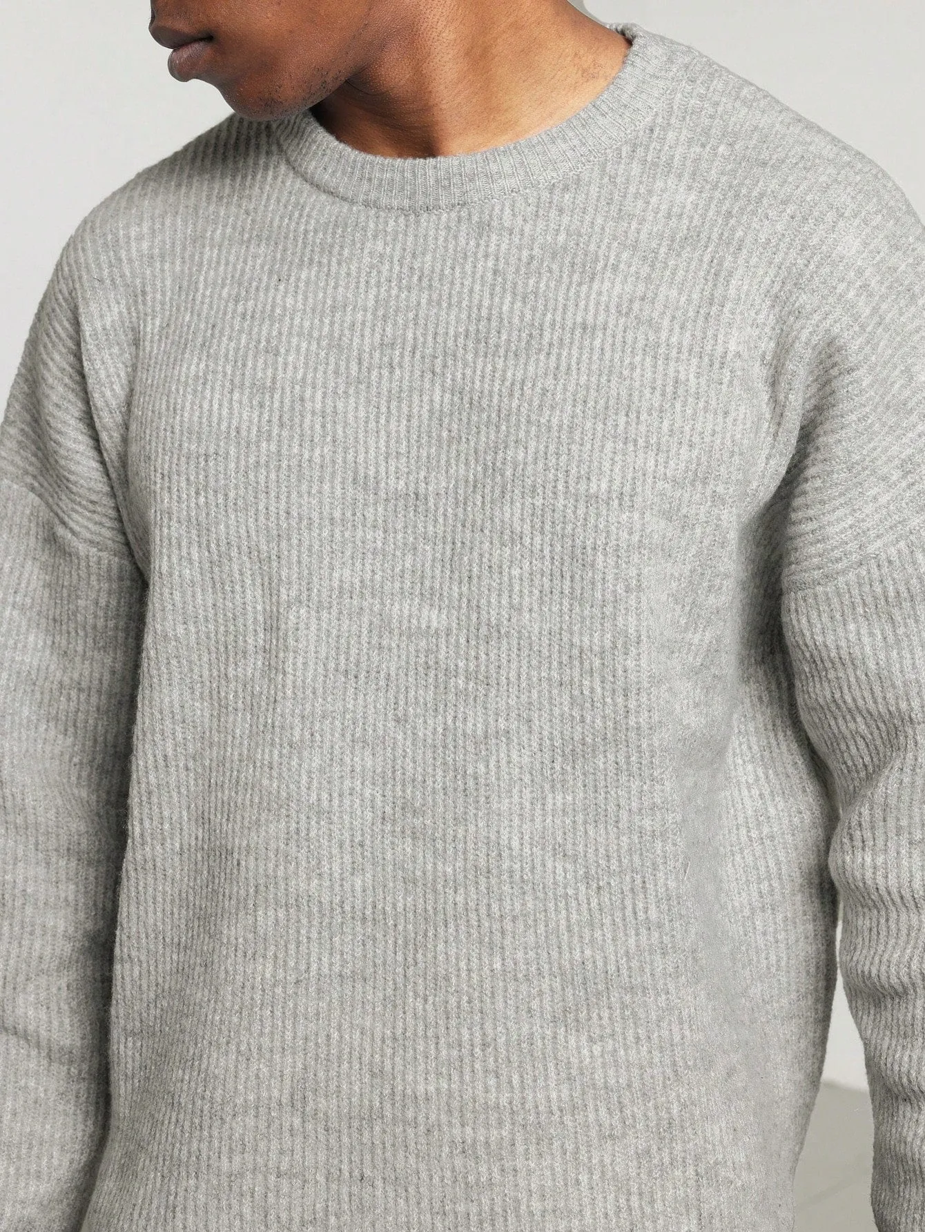 Cropped Crew Neck Rib Sweater