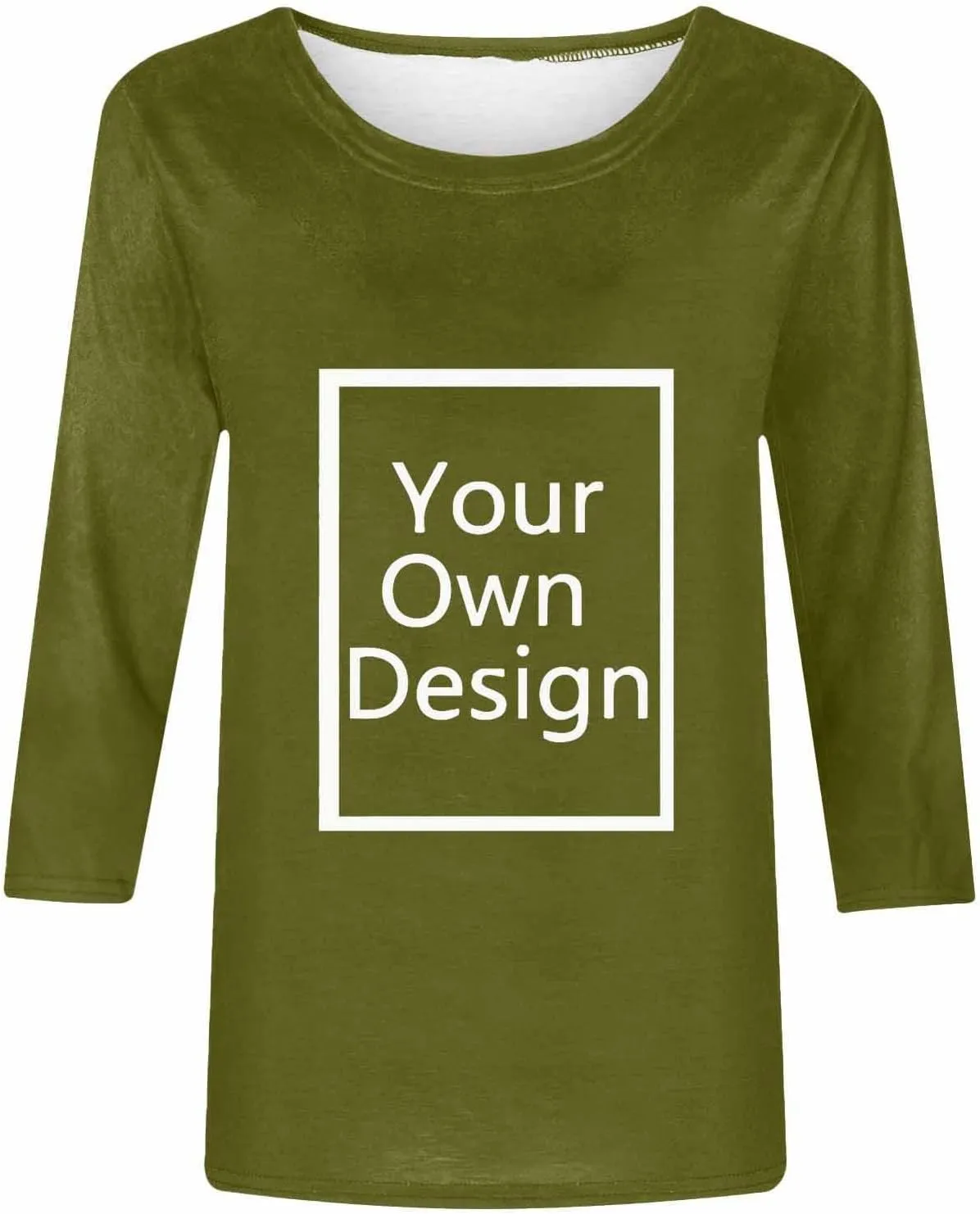 Custom 3/4 Sleeve T Shirts for Women Design Your Own Shirt Add Text/Image/Logo Personalized Tee Printed Photo Front