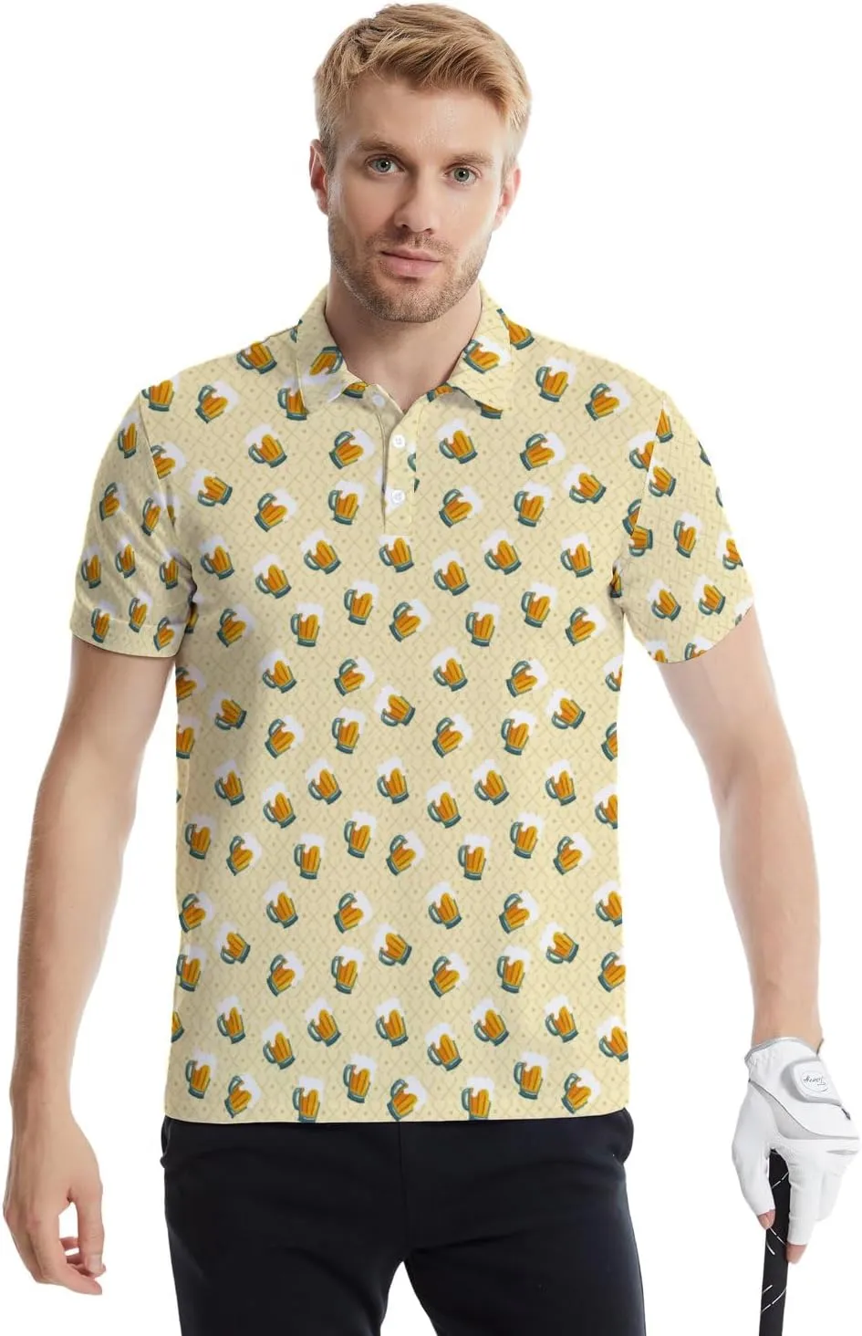 Golf Polo Shirts for Men Funny Print Quick Dry Short Sleeve Performance Golf Shirts Moisture Wicking Polo Shirts