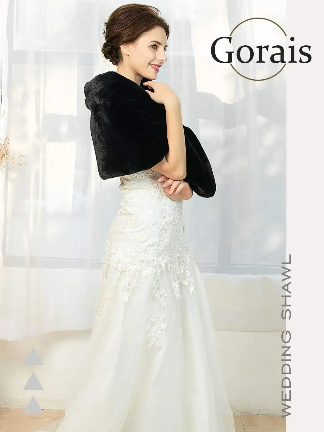 GORAIS Women's Wedding Faux Fur Shawls and Wraps Bridal Fur Scarf Stoles with Brooch for Bride and Bridesmaids