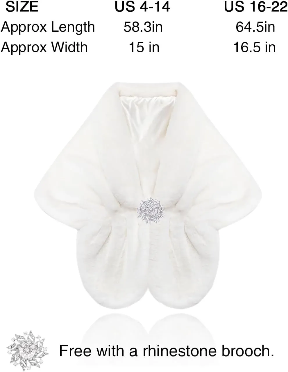 GORAIS Women's Wedding Faux Fur Shawls and Wraps Bridal Fur Scarf Stoles with Brooch for Bride and Bridesmaids