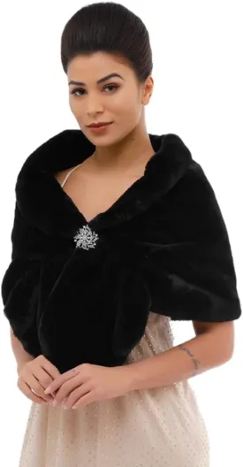 GORAIS Women's Wedding Faux Fur Shawls and Wraps Bridal Fur Scarf Stoles with Brooch for Bride and Bridesmaids