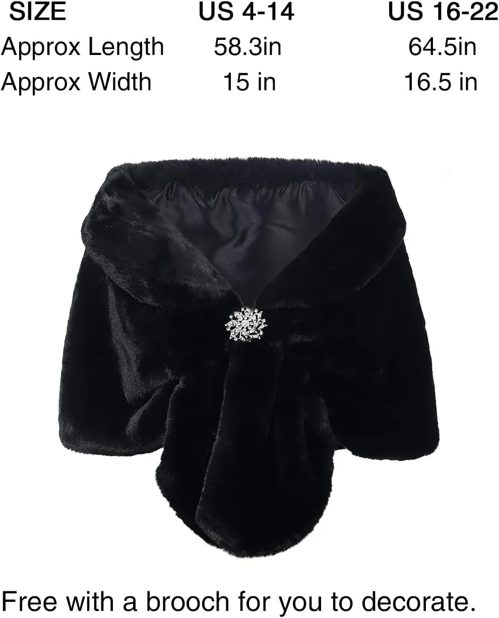 GORAIS Women's Wedding Faux Fur Shawls and Wraps Bridal Fur Scarf Stoles with Brooch for Bride and Bridesmaids