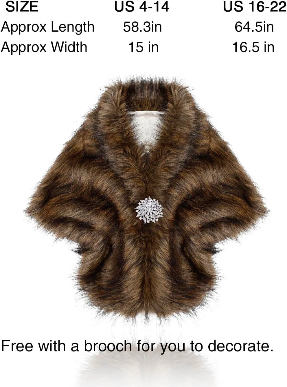 GORAIS Women's Wedding Faux Fur Shawls and Wraps Bridal Fur Scarf Stoles with Brooch for Bride and Bridesmaids