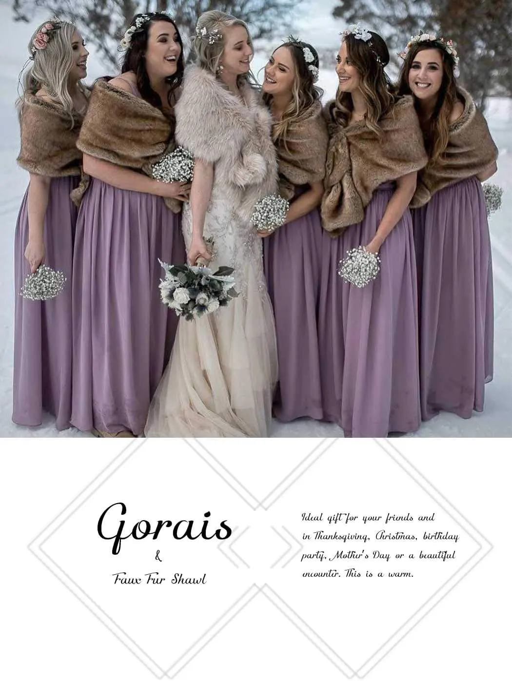 GORAIS Women's Wedding Faux Fur Shawls and Wraps Bridal Fur Scarf Stoles with Brooch for Bride and Bridesmaids