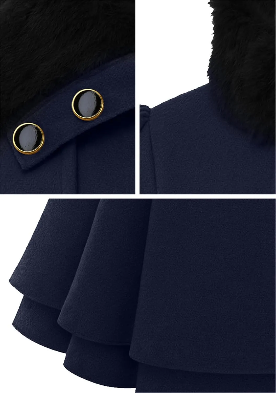 GRASWE Womens Wool Blend Faux Fur Collar Peacoat Warm Casual Winter Trench Coat Midi Legnth Double Breasted Fashion Jacket