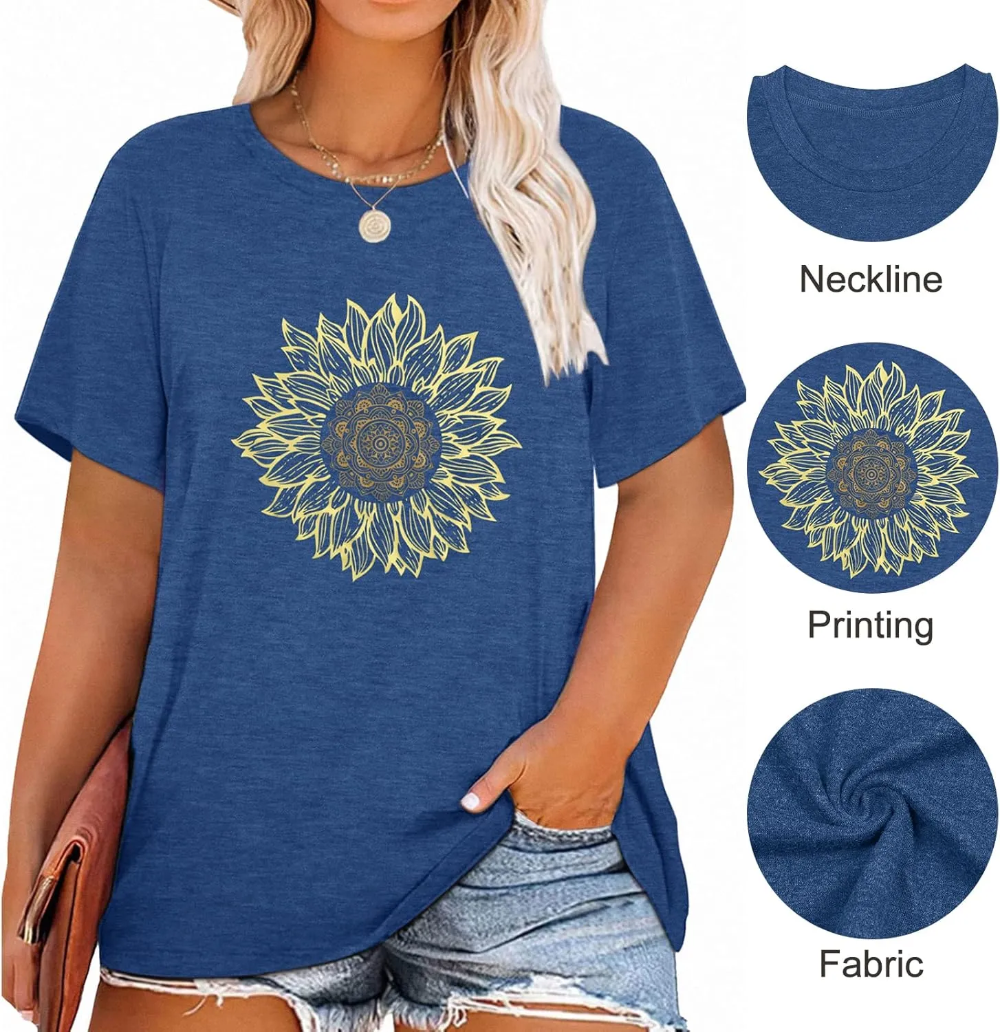 HDLTE Women Plus Size T Shirts Short Sleeve Casual Graphic Tee Tops