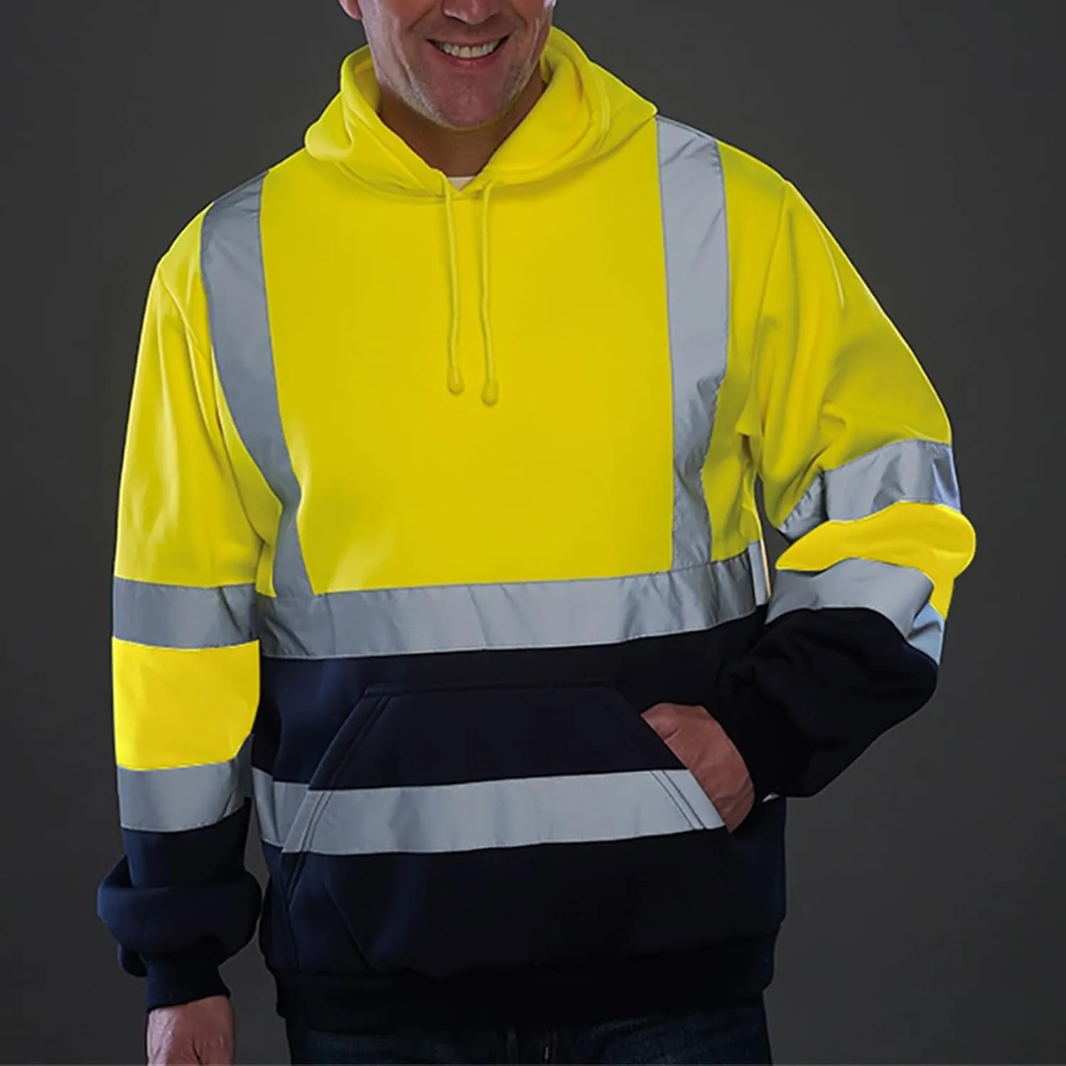 High Visibility Safety Sweatshirt Jackets for Men Class 3 Reflection Safety Hoodies Hi Vis Jackets Zip Hooded Pullover