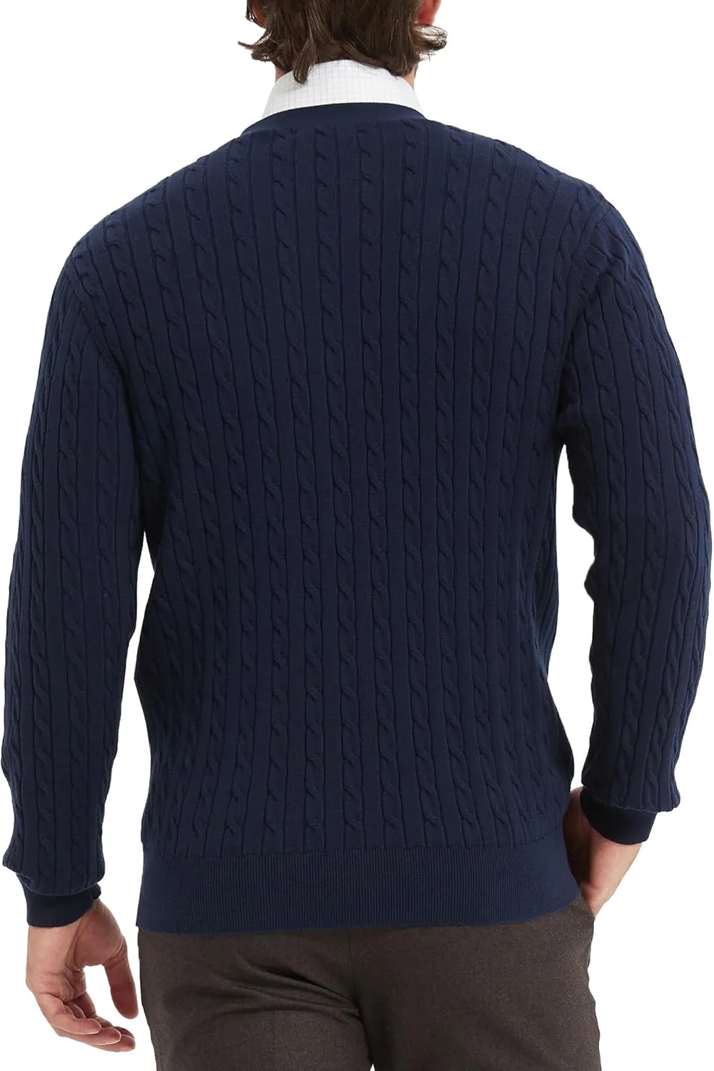Kallspin Men's Pure Cotton Cable Knit Cardigan V-Neck Sweater Classic Casual Knitwear with Buttons