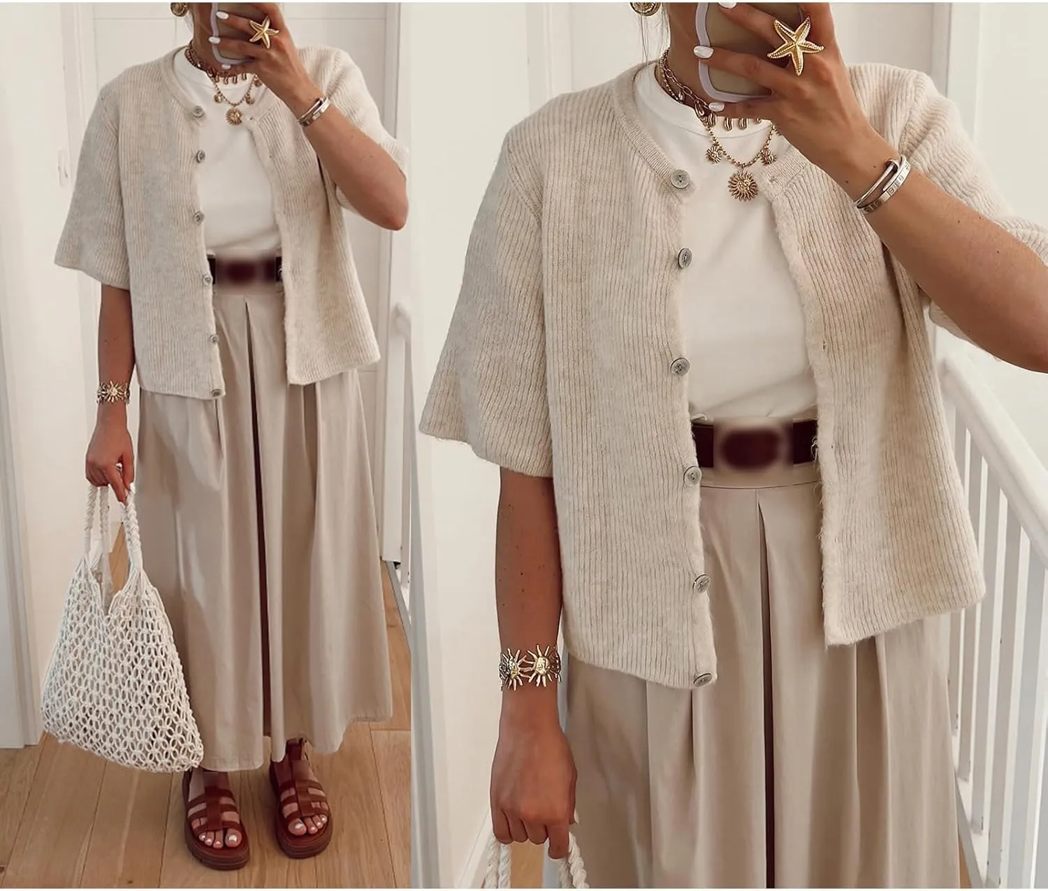KMBANGI Women Knitted Cropped Blouse Short Sleeve Button Knit Shirt Crop Cardigan Y2k Open Front Knitwear Tops Dressy