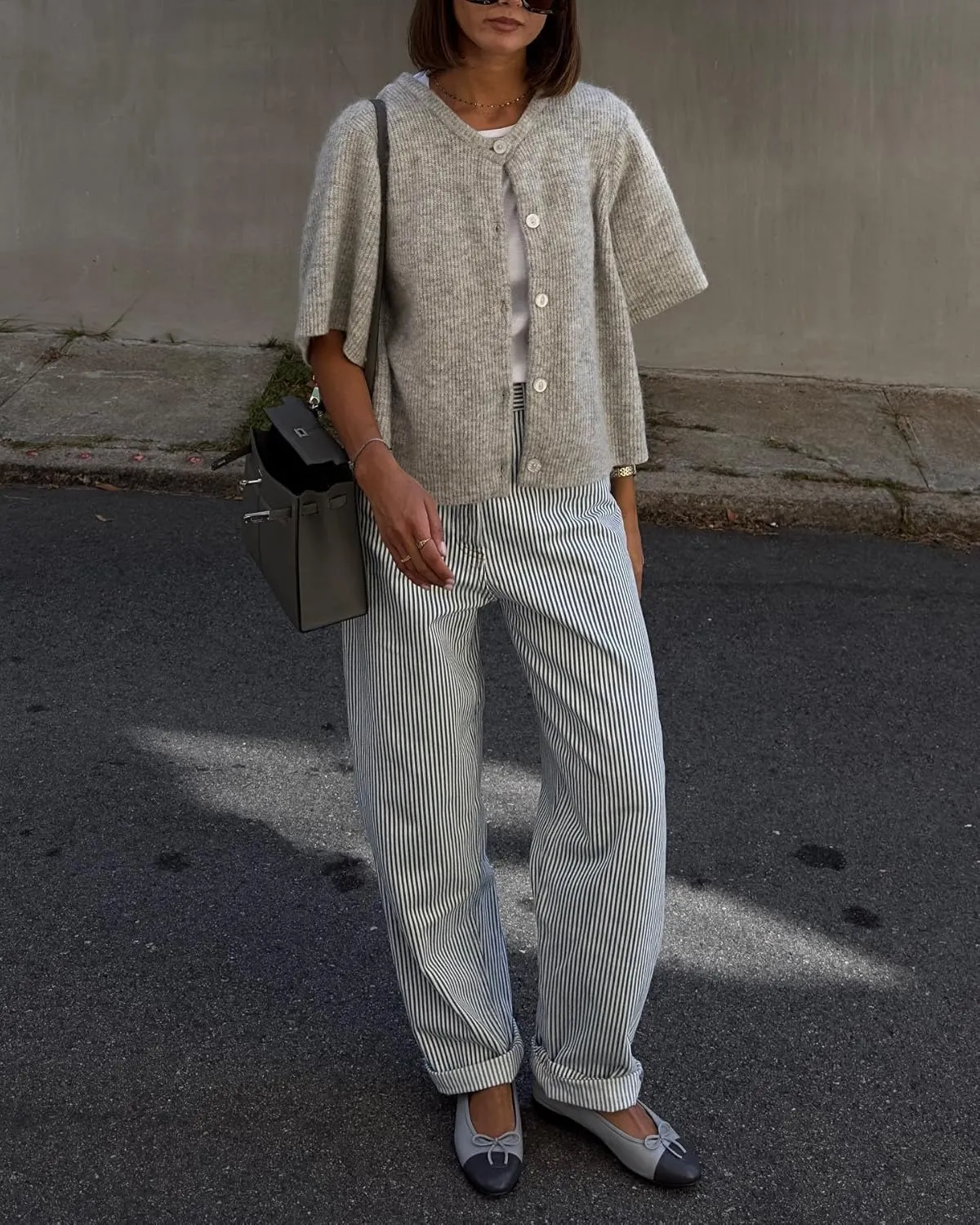 KMBANGI Women Knitted Cropped Blouse Short Sleeve Button Knit Shirt Crop Cardigan Y2k Open Front Knitwear Tops Dressy