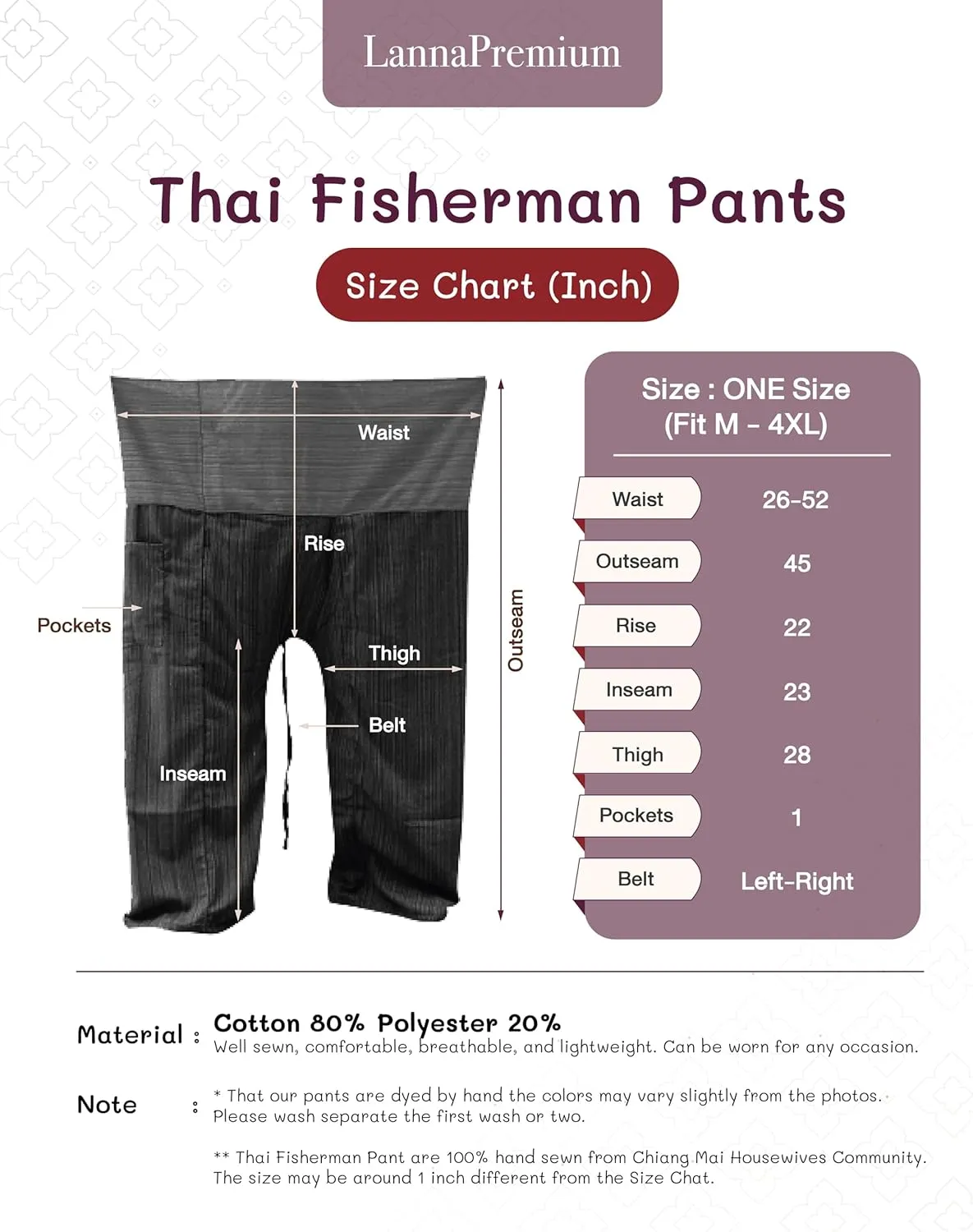 LannaPremium Thai Fisherman Pants Hakuma Pants for Men Women Yoga Pants 2 Tone - Martial Arts Pants