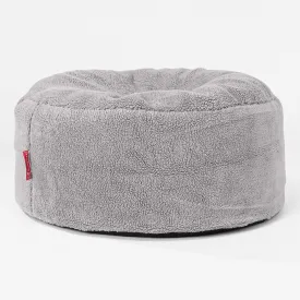 Large Round Pouffe - Teddy Faux Fur Medium Grey