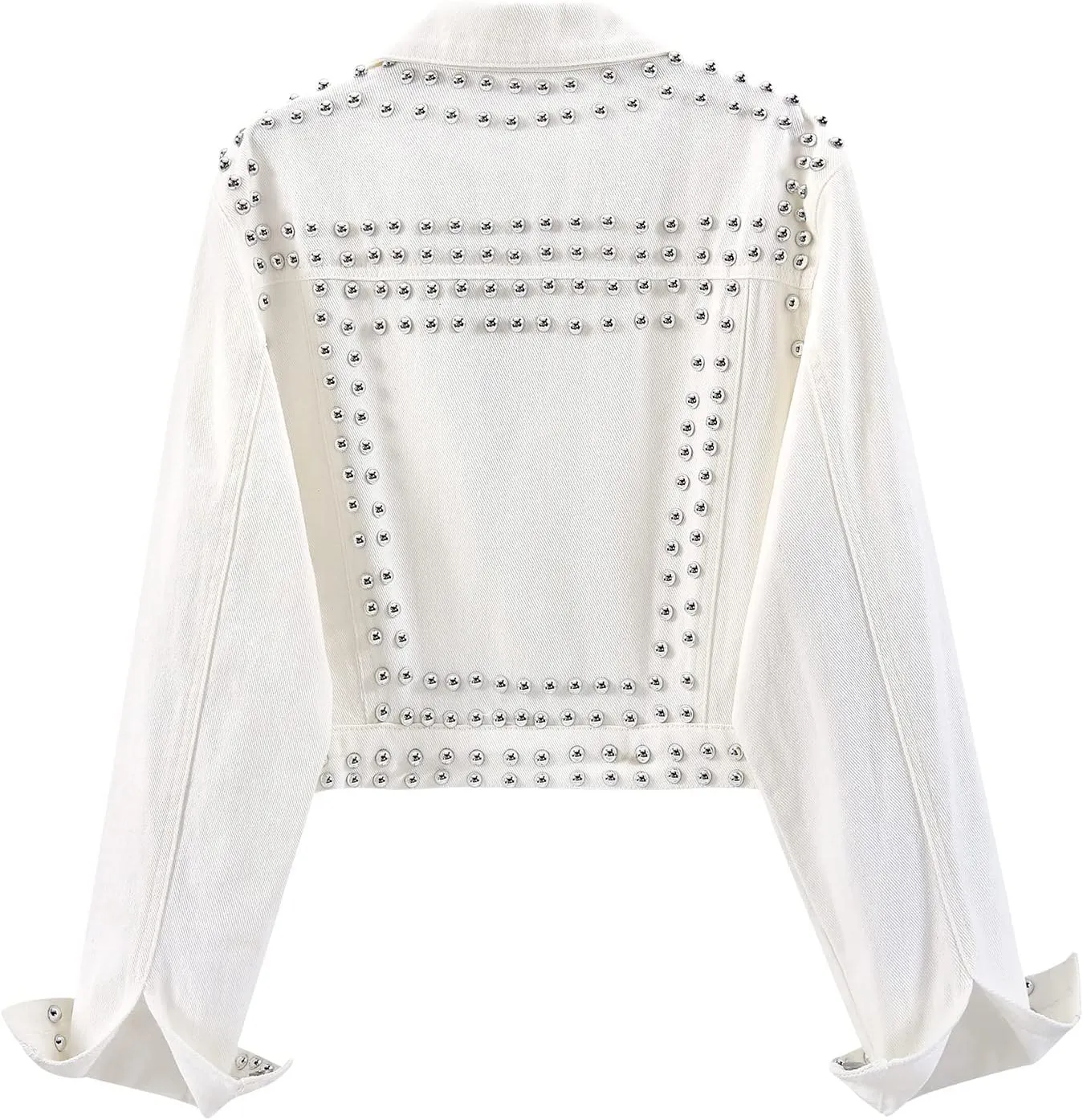LifeShe Women Studded Denim Jacket Lapal Button Down Cropped Jean Jacket with Pocket