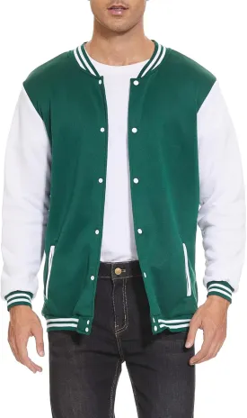 Men's Bomber Jacket Varsity Baseball Jackets Windbreaker Lightweight Slim Fit Button Down Letterman Jacket