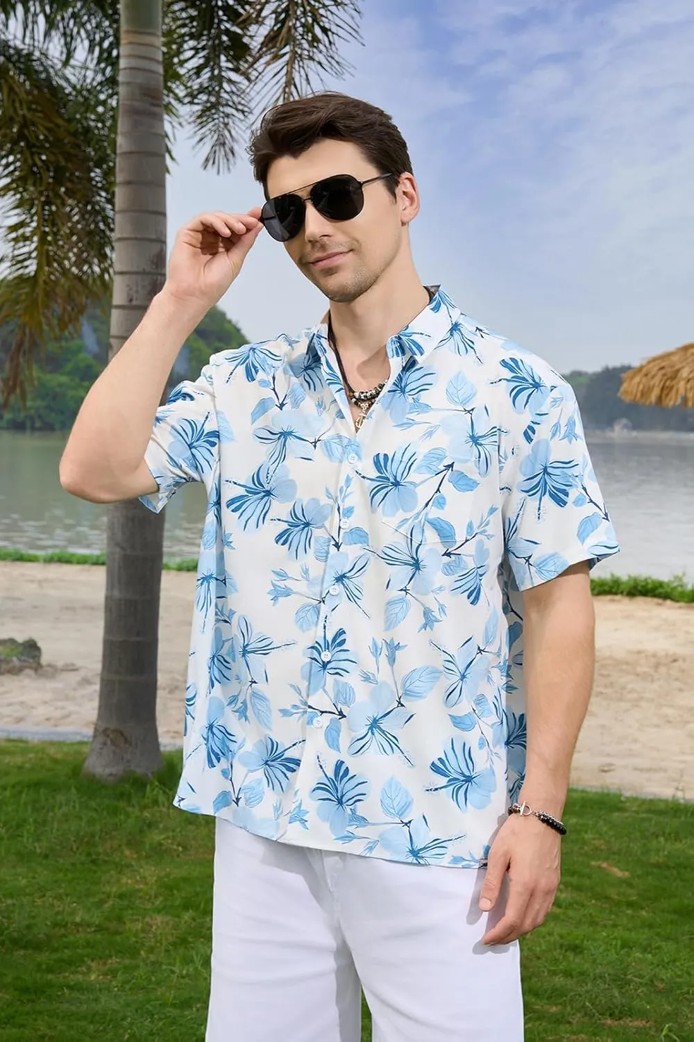 Mens Hawaiian Shirts Short Sleeve Button Down Casual Tropical Beach Shirts