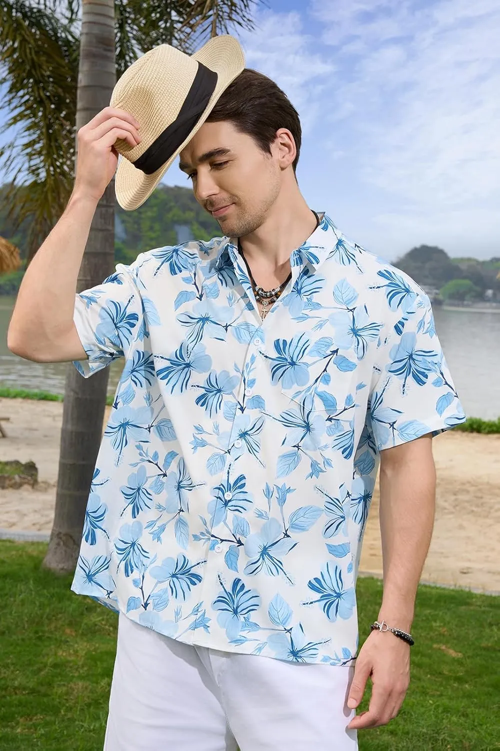 Mens Hawaiian Shirts Short Sleeve Button Down Casual Tropical Beach Shirts