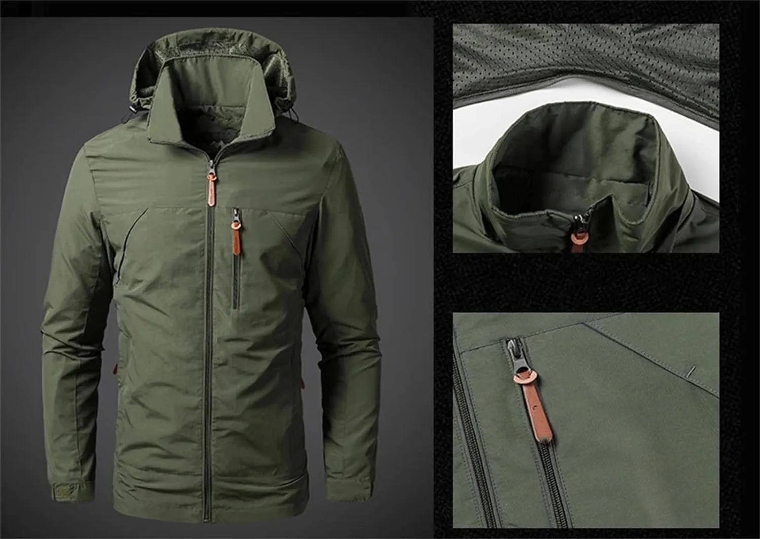 Men's Tactical Jacket Waterproof Lightweight Mountain Sport Jacket Casual Zip Up Hoodie Outdoor Windbreaker Outwear