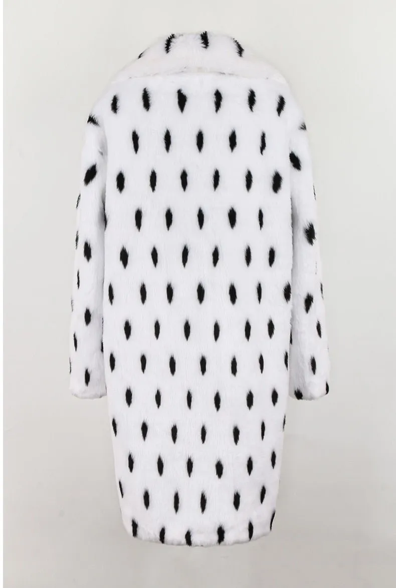 Pre Order:  White Polka Dot Faux Fur Jacket