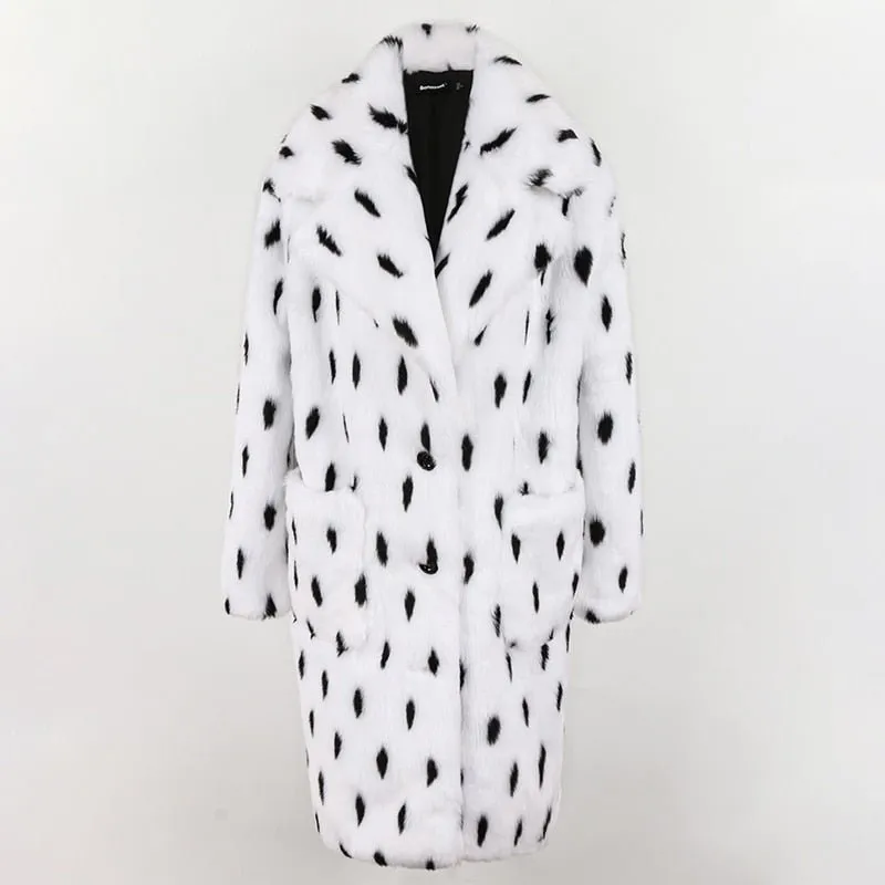 Pre Order:  White Polka Dot Faux Fur Jacket