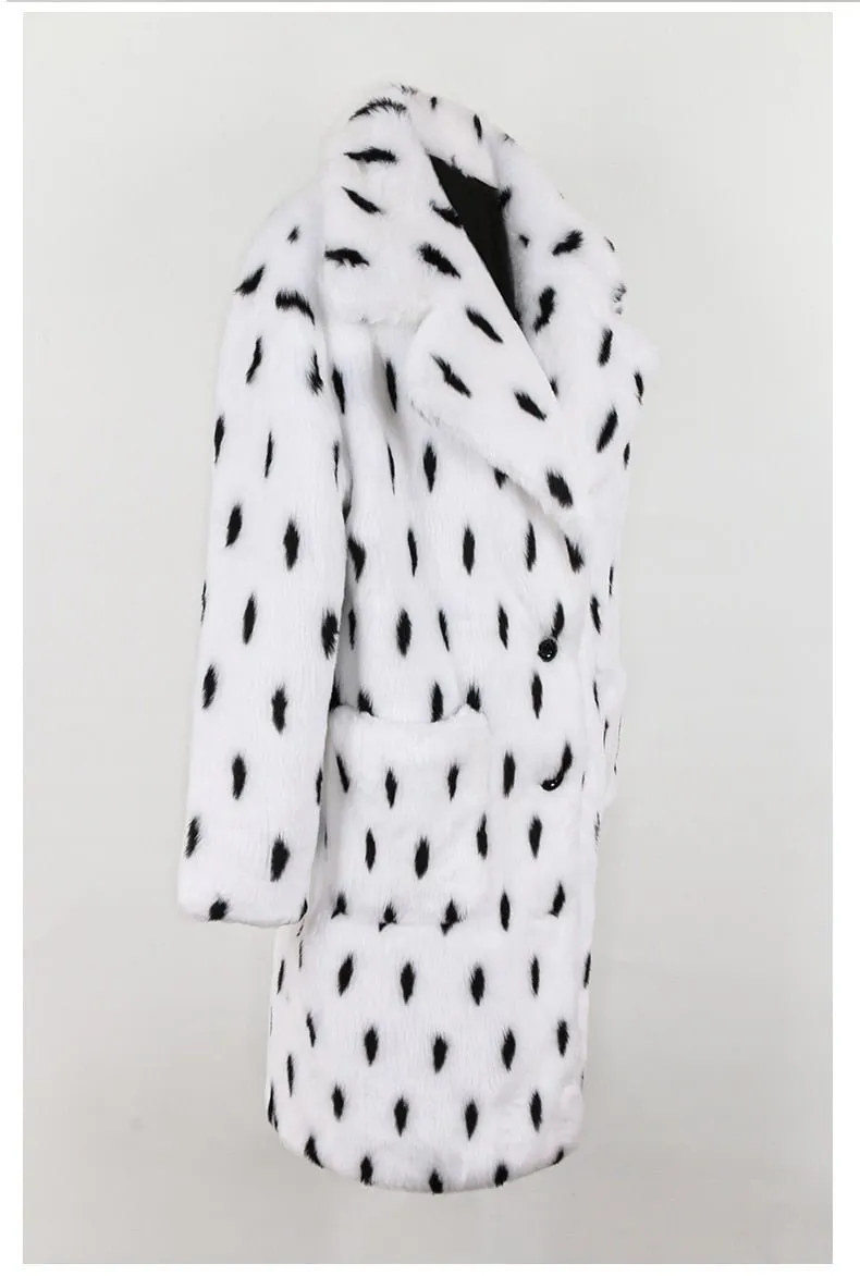 Pre Order:  White Polka Dot Faux Fur Jacket