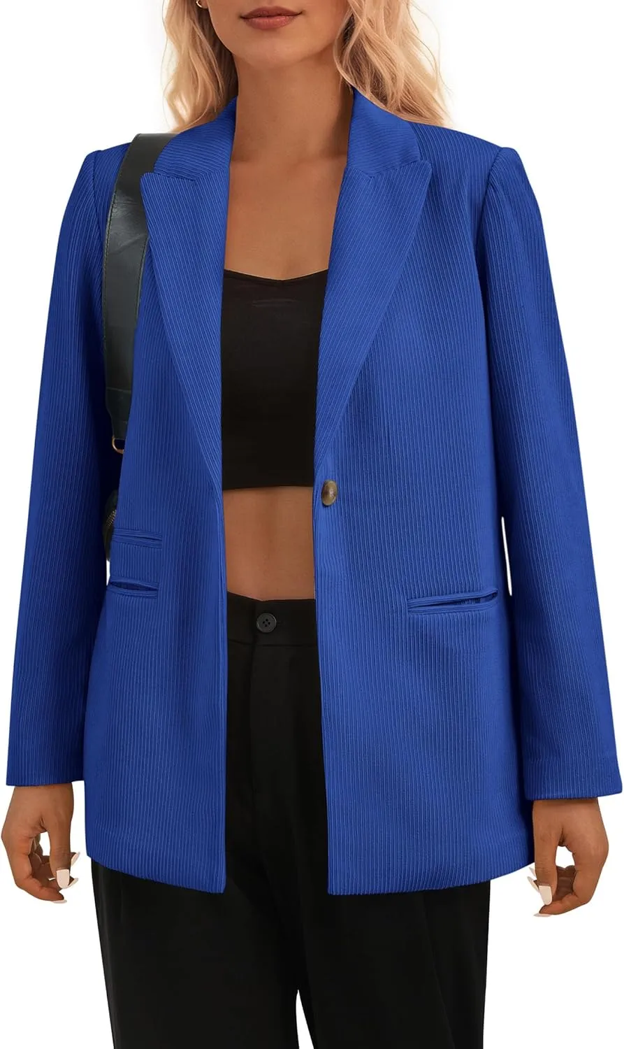 PRETTYGARDEN Women's Winter Corduroy Blazers Jackets Dressy Casual Ribbed Long Sleeve Lapel Fashion Work Business Outerwear