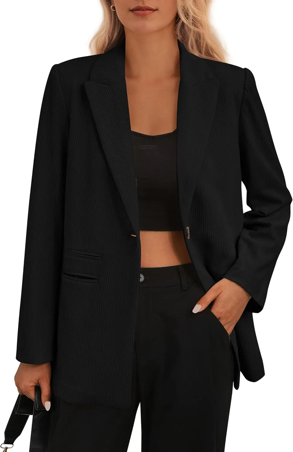 PRETTYGARDEN Women's Winter Corduroy Blazers Jackets Dressy Casual Ribbed Long Sleeve Lapel Fashion Work Business Outerwear
