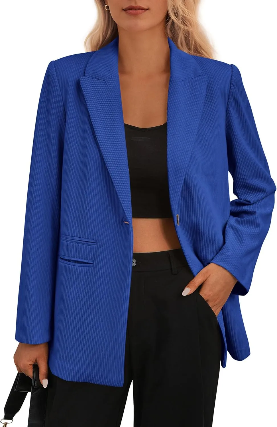 PRETTYGARDEN Women's Winter Corduroy Blazers Jackets Dressy Casual Ribbed Long Sleeve Lapel Fashion Work Business Outerwear