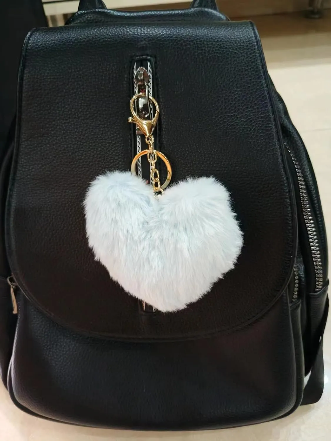 Soft Fluffy Faux Rabbit Fur Pompoms Keyring Car Key Heart Plush Keychain for Women Pendant Accessories