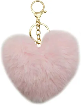 Soft Fluffy Faux Rabbit Fur Pompoms Keyring Car Key Heart Plush Keychain for Women Pendant Accessories