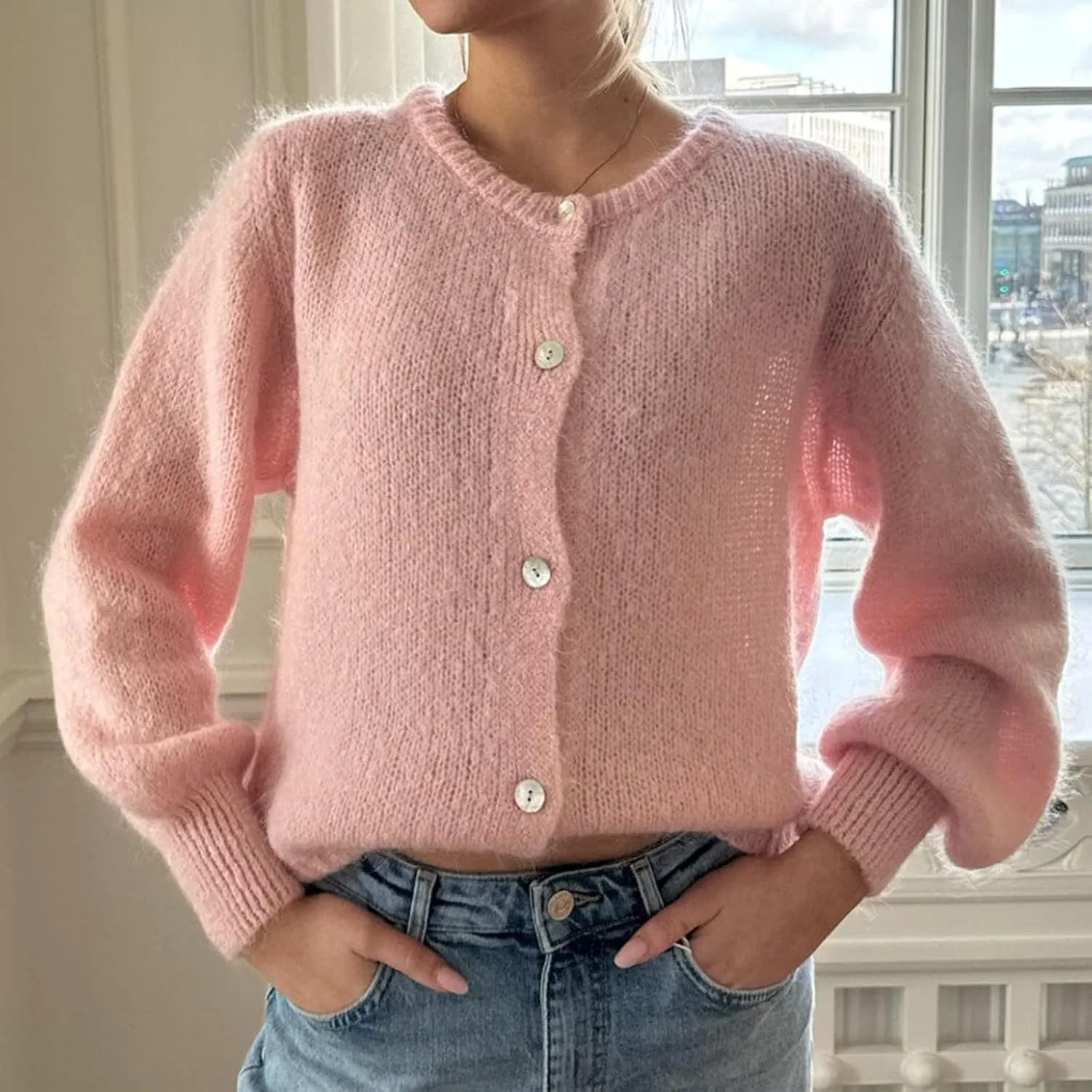 Women Y2k Button up Sweater Casual Lightweight Solid Color Knit Cardigan Cute Long Sleeve Crop Cardigan Fall Knitwear