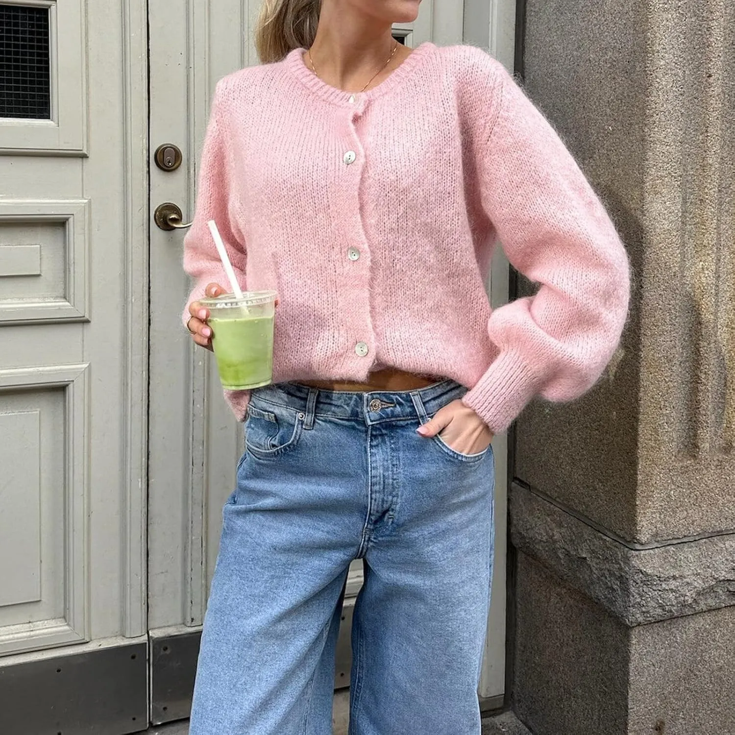 Women Y2k Button up Sweater Casual Lightweight Solid Color Knit Cardigan Cute Long Sleeve Crop Cardigan Fall Knitwear