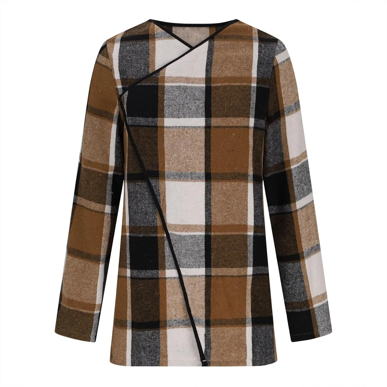 Womens Plaid Shawl Collar Cardigan Sweaters Long Open Front Flannel Jacket Buffalo Plaid Shacket Fashion Fall Outfits