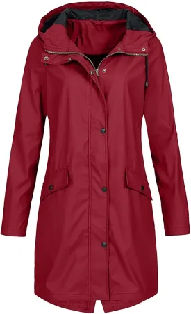 Womens Rain Jacket Waterproof Outdoor Rain Coats Lightweight Active Raincoat Windbreaker Long Hooded Trench Coat